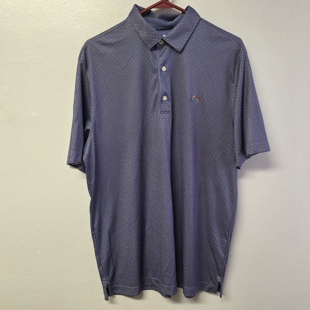 Greg Norman Play Dry Golf Shirt Blue Mens Large Pullover Button Collar Shark